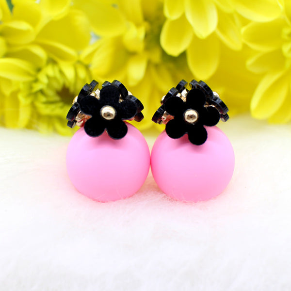 cute Flower Front Back simulated pearl stud Earring Pendientes ball two Double Sided Earrings brincos Pending jewelry For Women