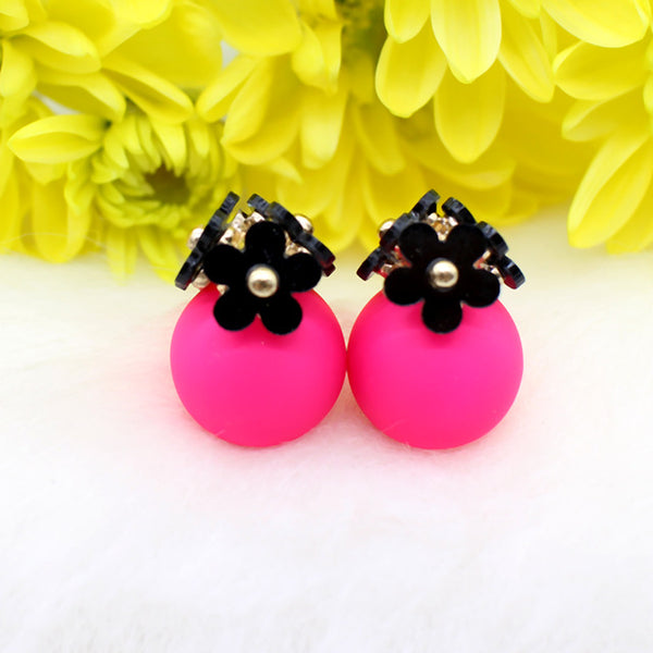 cute Flower Front Back simulated pearl stud Earring Pendientes ball two Double Sided Earrings brincos Pending jewelry For Women