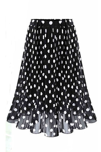 Makuluya 2017 Summer Spring Women Chiffon Polka Dot Skirt Female Black dots Elastic Waist Pleated Skirt Beach A-Line Plus Size