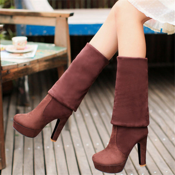 MoonMeek Plus size 34-46 new fashion platform over the knee boots thick high heels round toe thigh high winter suede long boots