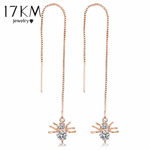 17KM Fashion Elegant Gold Color Spide Chain Dangle Earrings Jewelry For Women CZ Crystal Long Snow Brincos Boucle D'oreille