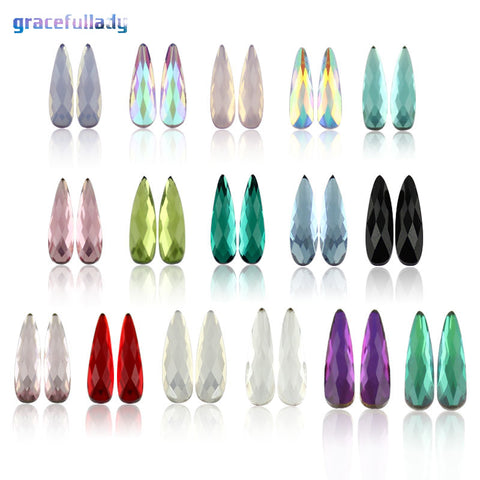 Nail Art Rhinestones 20Pcs/Pack Flat Shaped Elongated Teardrop Rectangle Glass Flame Colorful Stones For 3D Nails Decoration