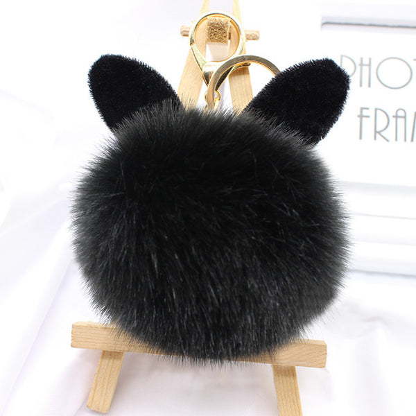 Cute big bunny Rabbit Ears Fur pompom Keychain Fluffy faux leather Ball handBag Pendant Artificial Pom pom key chain porte clef