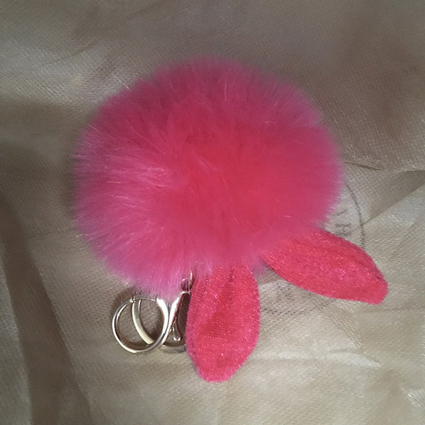 Cute big bunny Rabbit Ears Fur pompom Keychain Fluffy faux leather Ball handBag Pendant Artificial Pom pom key chain porte clef