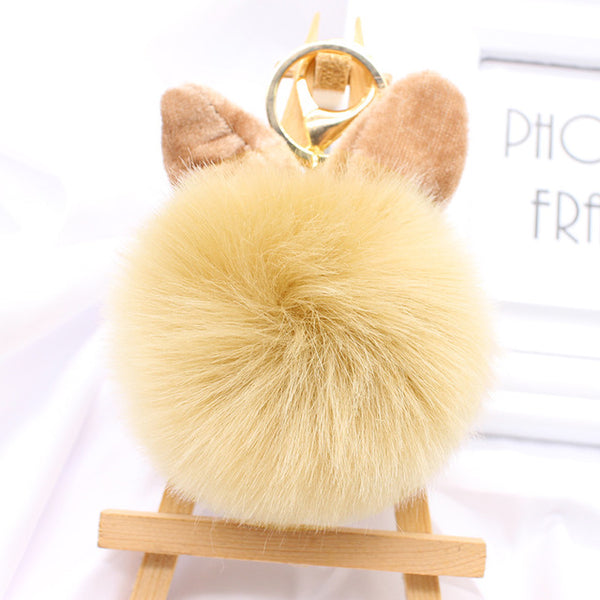 Cute big bunny Rabbit Ears Fur pompom Keychain Fluffy faux leather Ball handBag Pendant Artificial Pom pom key chain porte clef