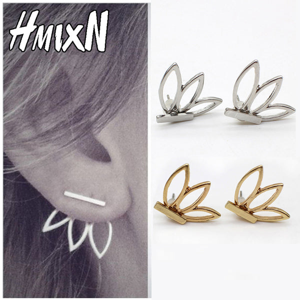 feather Front Back stud Earrings metal Korean Hollow Out Flower Minimalist simple butterfly leaves wing Earring Pending Brinco