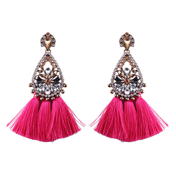 Best lady Fashion Jewelry Tassel Dangle Earrings Cheap Wedding Bohemian Drop Statement Earrings For Women Flowers Charm 5274