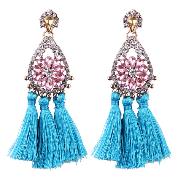 Best lady Fashion Jewelry Tassel Dangle Earrings Cheap Wedding Bohemian Drop Statement Earrings For Women Flowers Charm 5274