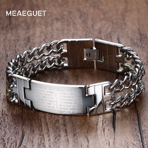Meaeguet Vintage Cross Bible Bracelets & Bangles For Men Women Stainless Steel Chain & Link Bracelets Jewelry