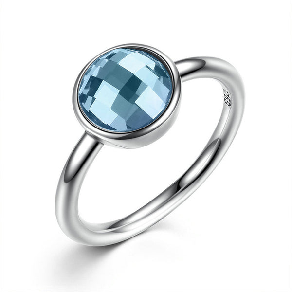 BAMOER Summer Collection Pure 925 Sterling Silver Rings Blue Imitated Stone Finger Ring Women Fine Jewelry PA7183