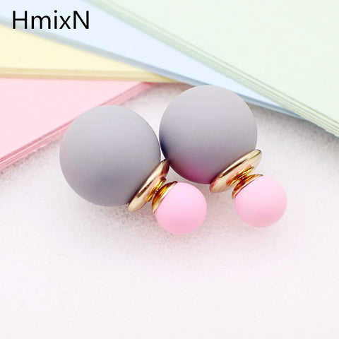 korea simulated Pearl ball Stud Earring Bead Double Side Earring Scrub Dull two Face Way Party Date pendientes Jewelry For Women