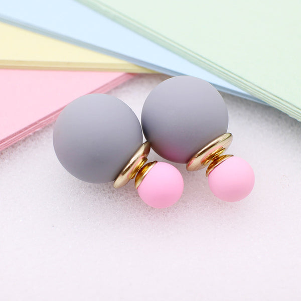 korea simulated Pearl ball Stud Earring Bead Double Side Earring Scrub Dull two Face Way Party Date pendientes Jewelry For Women