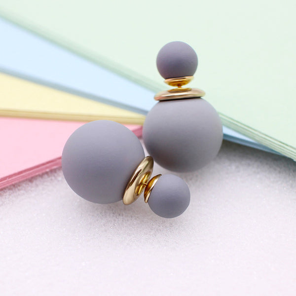korea simulated Pearl ball Stud Earring Bead Double Side Earring Scrub Dull two Face Way Party Date pendientes Jewelry For Women