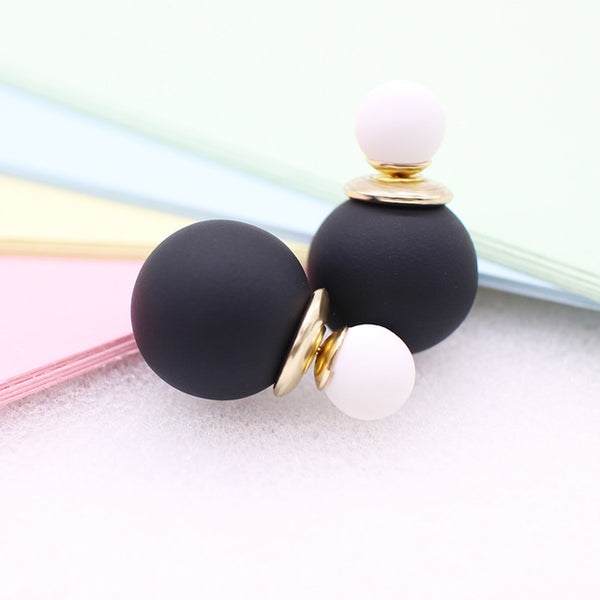 korea simulated Pearl ball Stud Earring Bead Double Side Earring Scrub Dull two Face Way Party Date pendientes Jewelry For Women