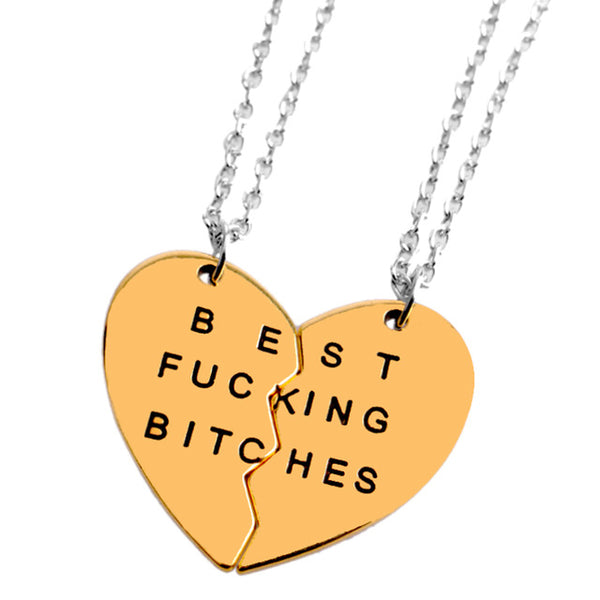 XIAOJINGLING Friendship Jewelry Fashion Double Thin Chain Broken Heart Parts " Best Bitches" Necklaces&Pendants For Best Friend