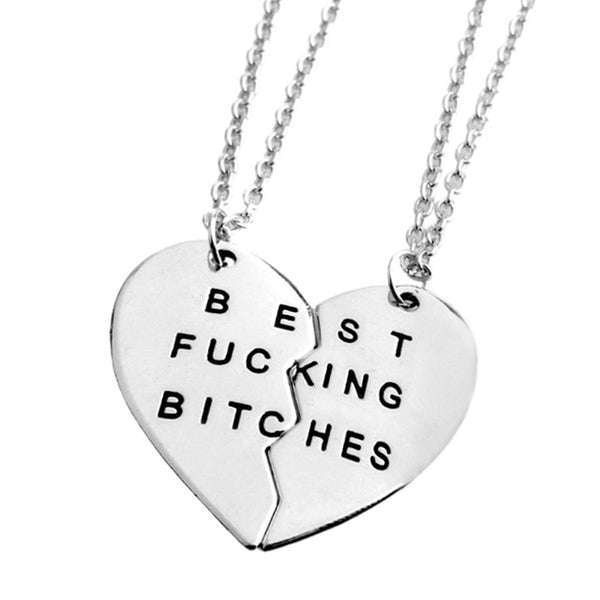 XIAOJINGLING Friendship Jewelry Fashion Double Thin Chain Broken Heart Parts " Best Bitches" Necklaces&Pendants For Best Friend