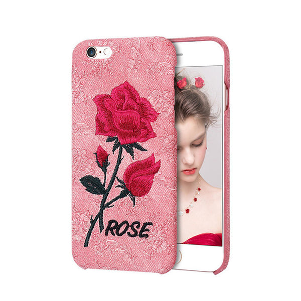 KISSCASE Beautiful Rose Flower Case For Apple iPhone 7 6s 7 Plus Case For Samsung Galaxy S7 s6 Edge S8 S8 Plus Embroidery  Cover