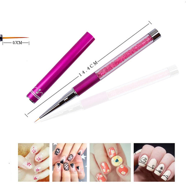 Nail Art Brush Pen Rhinestone Diamond Metal Acrylic Handle Carving Powder Gel Liquid Salon Liner Nail Brush With Cap 2017 New