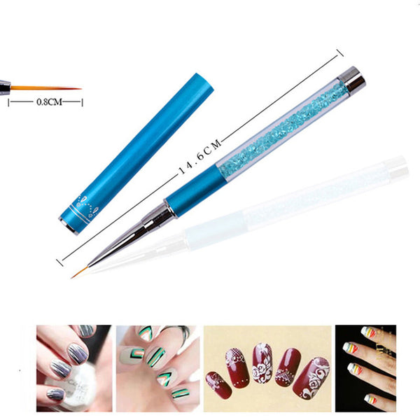 Nail Art Brush Pen Rhinestone Diamond Metal Acrylic Handle Carving Powder Gel Liquid Salon Liner Nail Brush With Cap 2017 New