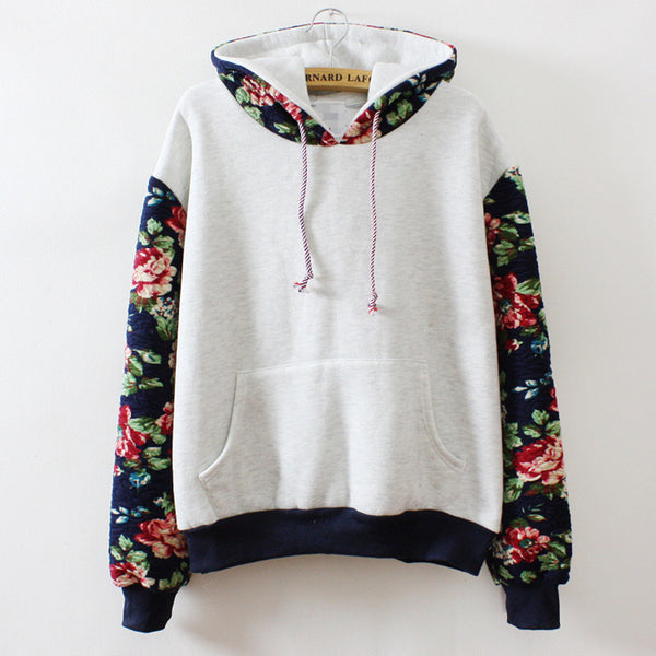 New Retro Flowers Spell Color Long Sleeve Hooded Sweatshirt Women Hoodies Fashion Casual Female Tracksuits S-XL Wholesale