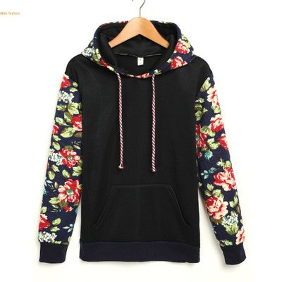 New Retro Flowers Spell Color Long Sleeve Hooded Sweatshirt Women Hoodies Fashion Casual Female Tracksuits S-XL Wholesale