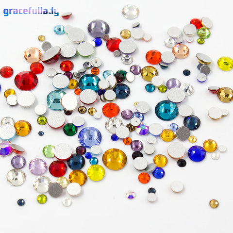 Mix size(SS6-SS30) Mix color 10g/pack Nail Art Rhinestones crystal glass flatback non hot fix rhinestone with a Gift Glue