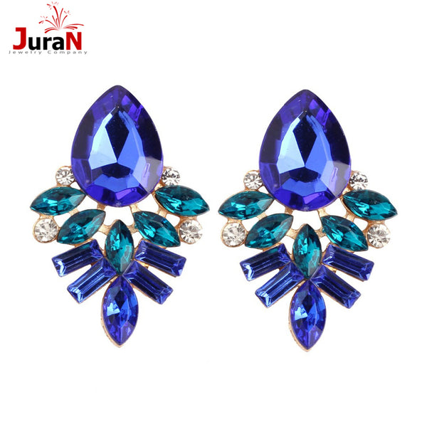 JURAN NEW Women Fashion Style Blue/Black/Pink Earrings Handmade Rhinestone Sweet Stud Crystal Stud Earrings For Women Girl W3106