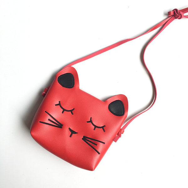 2017 New Arrival Children Cat Embroidery Messenger Bag Baby Girls Cat Ear Coin Purse Red Cute Decoration Bags for kids Gifts