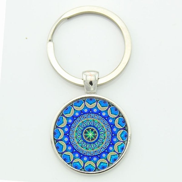 TAFREE Key chain Mandala Art Picture Glass Cabochon pendant Keychains Sacred Geometry Yoga Om Fashion Jewelry Key ring M01-17