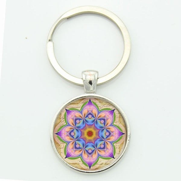 TAFREE Key chain Mandala Art Picture Glass Cabochon pendant Keychains Sacred Geometry Yoga Om Fashion Jewelry Key ring M01-17