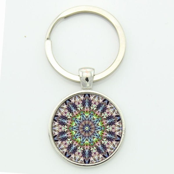 TAFREE Key chain Mandala Art Picture Glass Cabochon pendant Keychains Sacred Geometry Yoga Om Fashion Jewelry Key ring M01-17