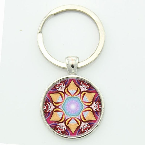 TAFREE Key chain Mandala Art Picture Glass Cabochon pendant Keychains Sacred Geometry Yoga Om Fashion Jewelry Key ring M01-17