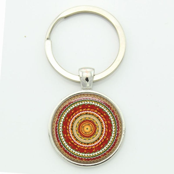 TAFREE Key chain Mandala Art Picture Glass Cabochon pendant Keychains Sacred Geometry Yoga Om Fashion Jewelry Key ring M01-17