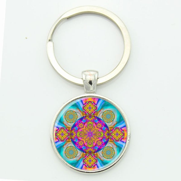 TAFREE Key chain Mandala Art Picture Glass Cabochon pendant Keychains Sacred Geometry Yoga Om Fashion Jewelry Key ring M01-17