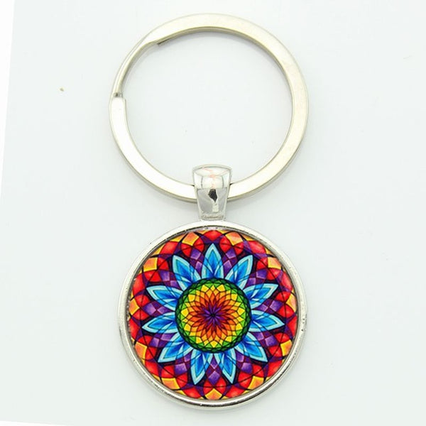 TAFREE Key chain Mandala Art Picture Glass Cabochon pendant Keychains Sacred Geometry Yoga Om Fashion Jewelry Key ring M01-17