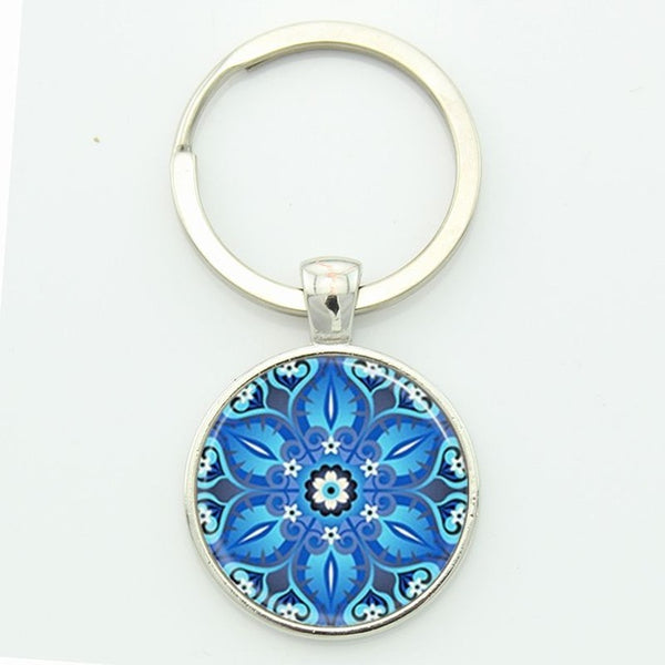 TAFREE Key chain Mandala Art Picture Glass Cabochon pendant Keychains Sacred Geometry Yoga Om Fashion Jewelry Key ring M01-17