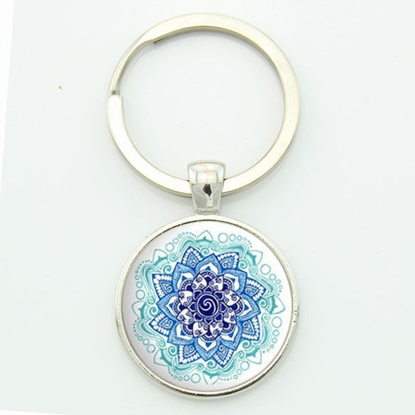 TAFREE Key chain Mandala Art Picture Glass Cabochon pendant Keychains Sacred Geometry Yoga Om Fashion Jewelry Key ring M01-17