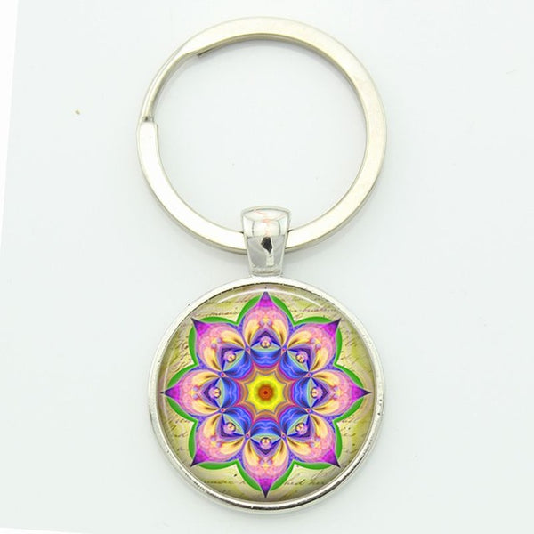 TAFREE Key chain Mandala Art Picture Glass Cabochon pendant Keychains Sacred Geometry Yoga Om Fashion Jewelry Key ring M01-17