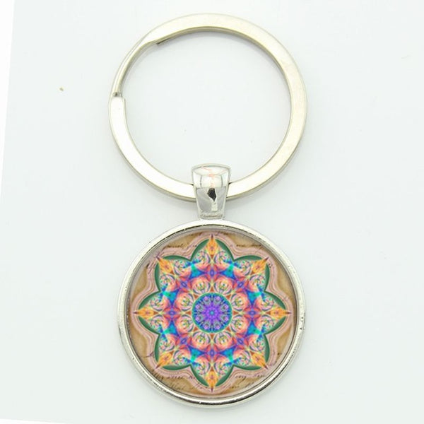 TAFREE Key chain Mandala Art Picture Glass Cabochon pendant Keychains Sacred Geometry Yoga Om Fashion Jewelry Key ring M01-17