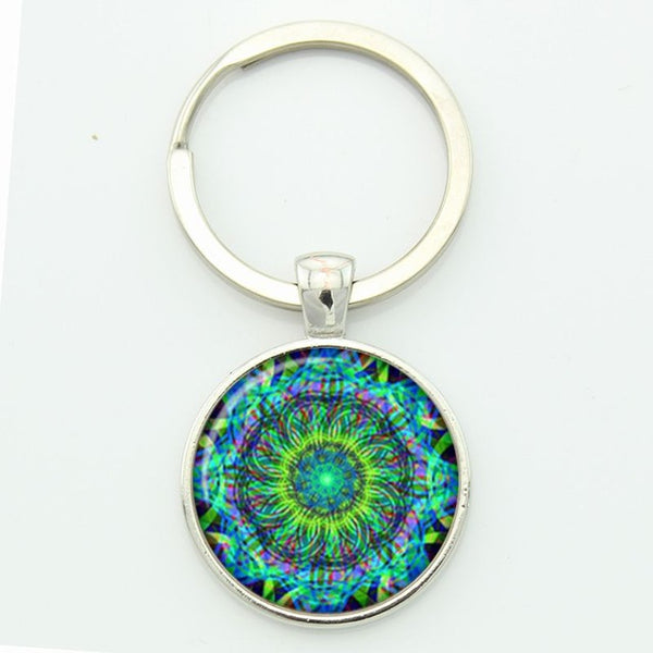 TAFREE Key chain Mandala Art Picture Glass Cabochon pendant Keychains Sacred Geometry Yoga Om Fashion Jewelry Key ring M01-17