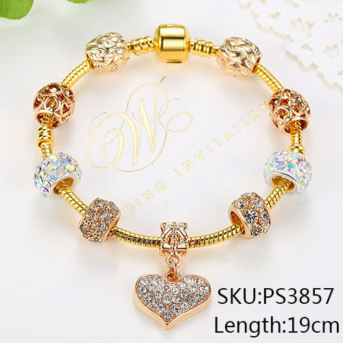 Valentine's Gift 925 Unique Silver Jewelry Heart Bracelet Bangle European Crystal Charms Beads Bracelet For Women Pulseras Gift
