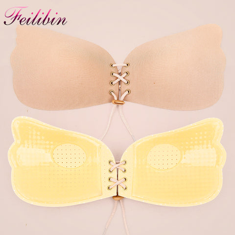 Feilibin Super Push Up Bra for Small Breast Young Girls Push Up Silicon Women Invisible Adhesive Bra Strapless Women Bralette