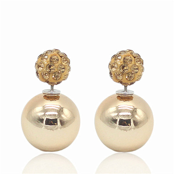 ADOLPH Jewelry Nice Gold Sliver Korean Crystal Two Ball Pearls Stud Earrings Fashion double Pearl Women Earrings Zinc Alloy