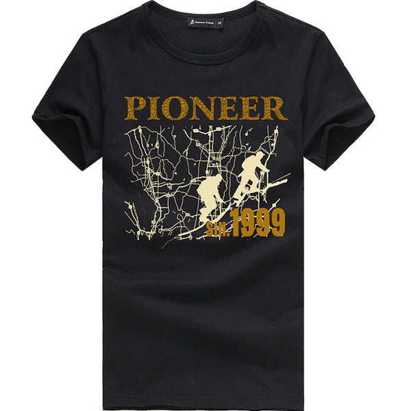 Pioneer Camp brand short summer men tshirt comfortable breathable blue t shirt male fashion cotton t-shirt shark pattern 405047