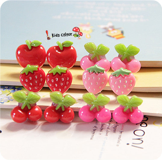 720 New Arrival Cute Cherry/ Strawberry/Apple Ear Clips Children Clip Earrings Girl Resin Ear Clips FD954