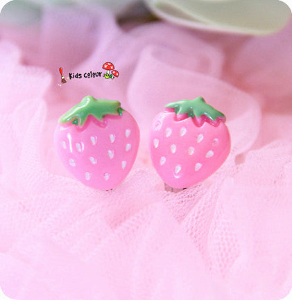 720 New Arrival Cute Cherry/ Strawberry/Apple Ear Clips Children Clip Earrings Girl Resin Ear Clips FD954