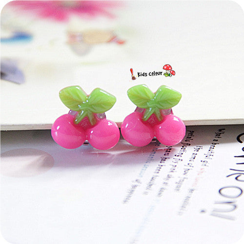 720 New Arrival Cute Cherry/ Strawberry/Apple Ear Clips Children Clip Earrings Girl Resin Ear Clips FD954