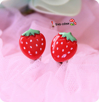 720 New Arrival Cute Cherry/ Strawberry/Apple Ear Clips Children Clip Earrings Girl Resin Ear Clips FD954