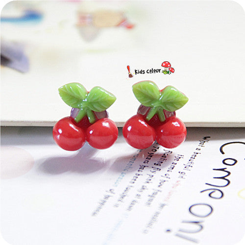 720 New Arrival Cute Cherry/ Strawberry/Apple Ear Clips Children Clip Earrings Girl Resin Ear Clips FD954