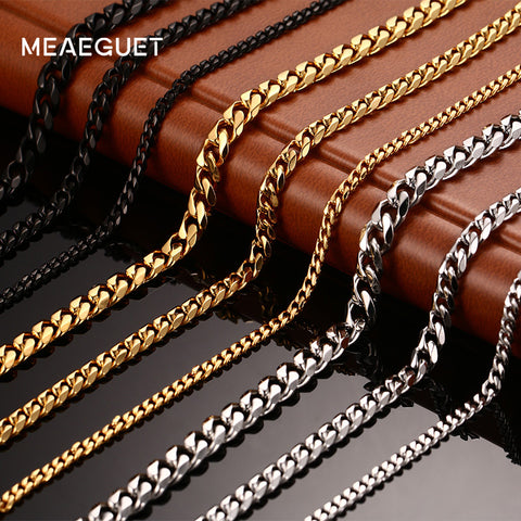 Meaeguet Fashion Stainless Steel 24/30inch Long Chains Necklaces For Men 3mm/5mm/7mm Wide Gold-Color Necklace Chain Jewelry